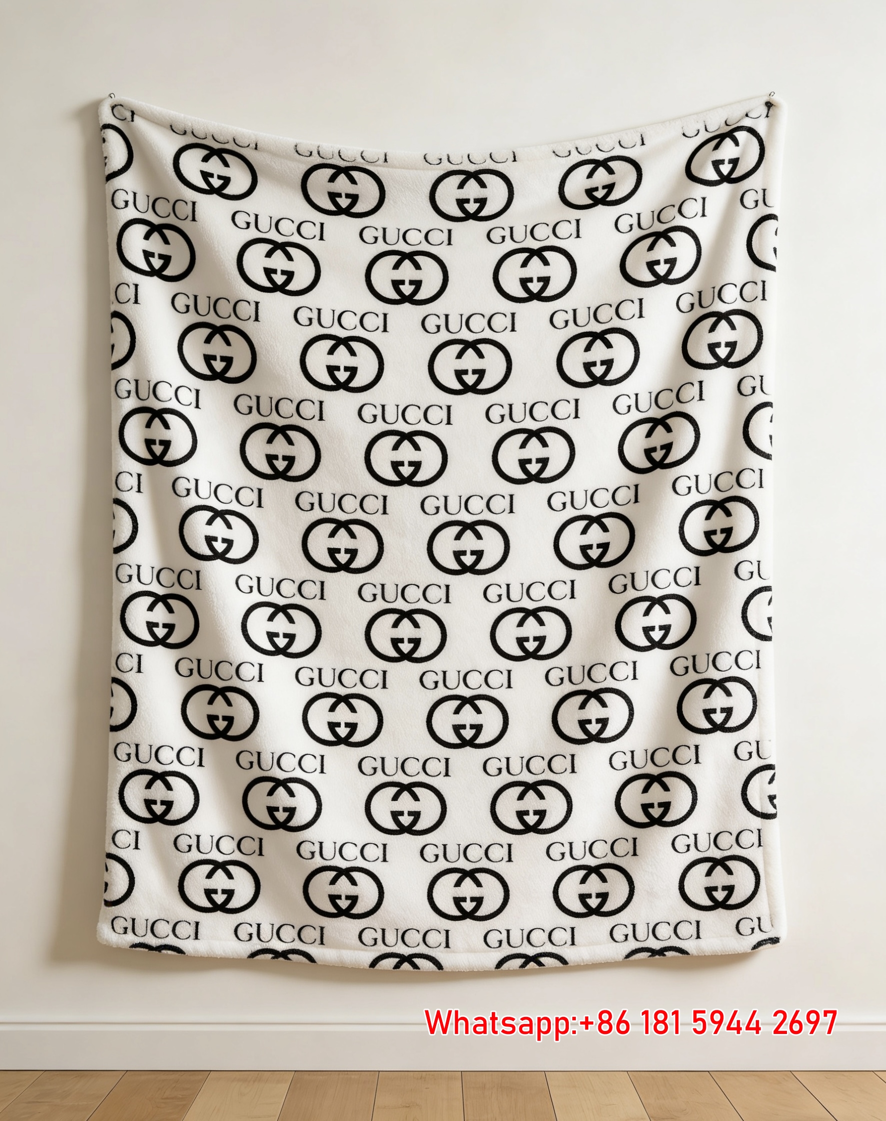 Minimalist Gucci Monogram Wall Tapestry Gucci GG Monogram Black & White Flannel Blanket IMG_2608